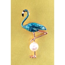 Keeba Modanın Ikonu Incili Flamingo Broş Gold Renkli Inci Detaylı Flamingolu Kadın Yaka Iğnesi Broş