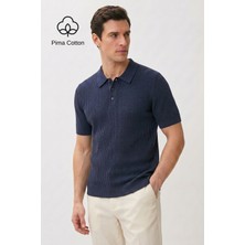 Allunique Lacivert Polo Yaka Kısa Kollu Triko