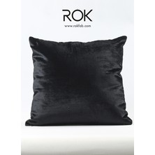 Rokfab Siyah Kadife Kırlent Kılıfı 45X45 cm Dekoratif Yastık Kılıfı