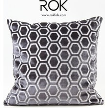 Rokfab Altıgen Desenli Koyu Gri Kırlent Kılıfı 45X45 cm Dekoratif Yastık Kılıfı