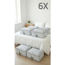 Evsella 6'lı Set - Beyaz Çizgili Pencereli Büyük Boy Baza Altı & Çekyat Altı Hurç & Kazak Kıyafet Hurcu
