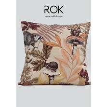 Rokfab Çiçek Desenli Kırlent Kılıfı 45X45 cm Dekoratif Yastık Kılıfı