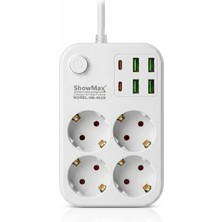 Showmax SH-4629 Termal Akım Korumalı 4'lü Priz (4 USB + 2 Type-C Çıkışlı / 2 Metre)