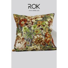 Rokfab Çiçek Desenli Kırlent Kılıfı 45X45 cm Dekoratif Yastık Kılıfı