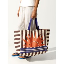 Parfois Kadın Desenli Çizgili Shopper Çanta %100 Pamuk Casual Günlük Kullanım için Şık Tasarım