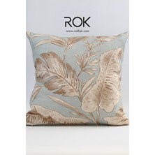 Rokfab Çiçek Desenli Kırlent Kılıfı 45X45 cm Dekoratif Yastık Kılıfı