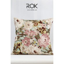 Rokfab Çiçek Desenli Kırlent Kılıfı 45X45 cm Dekoratif Yastık Kılıfı