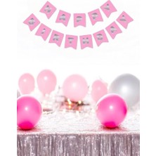Borapack Happy Birthday Banner Pembe Gümüş Yazı