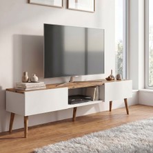 Robeve 140 cm Modern Tv Ünitesi Konsol 2 Kapaklı Ahşap Ayaklı Televizyon Sehpası Salon ve Oturma Odası Için Şık Tasarımlı Tv Konsolu Televizyon Ünitesi Tv Ünitesi Konsol