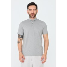 White Stone Çağla Rengi Mikro Desenli Düğmeli Erkek Polo Yaka Tişört