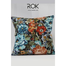 Rokfab Çiçek Desenli Kırlent Kılıfı 45X45 cm Dekoratif Yastık Kılıfı