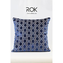 Rokfab Altıgen Desenli Lacivert Kırlent Kılıfı 45X45 cm Dekoratif Yastık Kılıfı