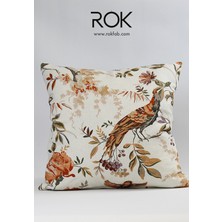 Rokfab Çiçek Desenli Kırlent Kılıfı 45X45 cm Dekoratif Yastık Kılıfı
