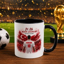 Bk Gift Kişiye Özel Türkiye Taraftar Temalı 2026 Dünya Kupası Tasarımlı Siyah Kupa Bardak -2,  Tek Yürek Milli Takım Ruhu