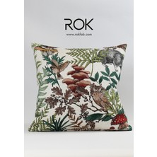 Rokfab Çiçek Desenli Kırlent Kılıfı 45X45 cm Dekoratif Yastık Kılıfı