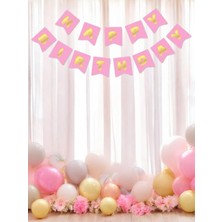 Borapack Happy Birthday Banner Pembe Gold Yazı