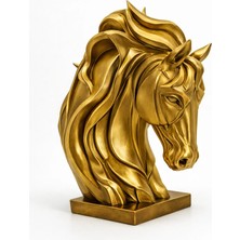 3Dikili Design Modern Gold At Büstü Dekoratif Biblo – Premium Masa & Salon Dekoru – 3D Tasarım Heykel (16X14CM)