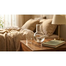 Leylart Borosilicat Cam Başucu Sürahisi Bardak Kapaklı Set 02
