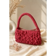 Talin Handmade Kırmızı Hasır Orta Boy El Çantası | Kâğıt Ip Astarlı Kadın El Çantası | Çelik Kapamalı Şık Günlük Çanta