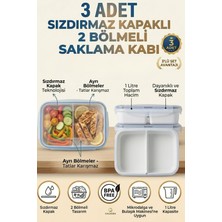 Calvera 3 Adet 2 Bölmeli Sızdırmaz Lunch Box Saklama Kabı - 1 Litre Beslenme Kutusu