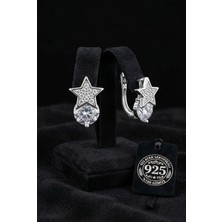 Roza Silver 925 Ayar Rodyum Kaplama Zirkon Taşlı Tektaş Yıldız Klipsli Gümüş Küpe