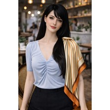 Tarzını Seç Turuncu V Çizgi Fular / Bandana / Aksesuar / Şal / Eşarp 70X70