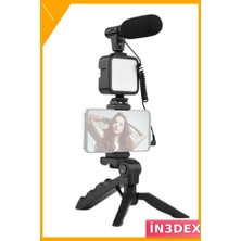 İn3dex Kumandalı Mikrofonlu Tripod Telefon Tutucu LED Işık Vlog Seti