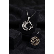 Roza Silver 925 Ayar Geleneksel Telkari El Işçiliği Desenli Ay Yıldız Gümüş Kolye