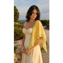 Tarzını Seç Premium Bordürlü Puantiye Desenli Kadın Fular Sarı Mint %100 Şifon 46X127CM Enerjik ve Şık