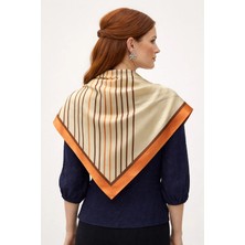 Tarzını Seç Turuncu V Çizgi Fular / Bandana / Aksesuar / Eşarp 90X90 cm