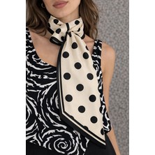 Tarzını Seç Elegant Puantiye Desenli Krem Kravat / Eşarp / Fular 85X25 cm