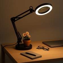 CoverZone FLB06 | Büyüteçli Masa Lambası USB Güç Bağlantılı 10X Büyütmeli LED Işıklı Masaüstü Lamba 360 Derece Dönebilen Başlıklı Ayarlanabilir Parlaklık Seviyeli Esnek Kollu Çalışma Lambası