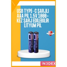 İn3dex Aaa Lityum Şarjlı Pil 1.5V 1000+ Döngü Type-C