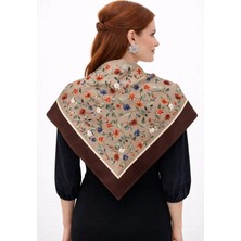 Tarzını Seç Kahverengi Gül Fular / Bandana / Aksesuar / Eşarp 90X90 cm