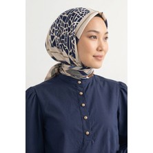 Tarzını Seç Lacivert Mozaik Zincir Fular / Bandana / Aksesuar / Eşarp 90X90 cm