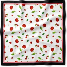 Tarzını Seç Siyah Çerçeveli Kiraz Desenli Fular / Bandana 70X70 cm