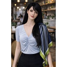 Tarzını Seç Lacivert V Çizgi Fular / Bandana / Aksesuar / Şal / Eşarp 70X70