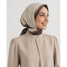 Tarzını Seç Kahverengi Şerit Puantiyeli Fular / Bandana / Aksesuar/ Eşarp 90X90 cm