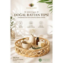 Lucky Love El Yapımı %100 Doğal Rattan Tepsi, Handmade Rattan Sunum ve Servis Tepsisi (35 x 7cm)