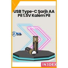 İn3dex Aa Lityum Pil 1.5V Sabit Voltaj 3200MWH USB Şarjlı 2'li Paket