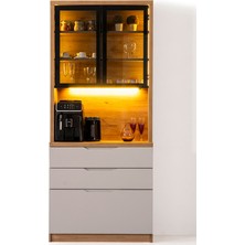 Maq Home Breda LED Aydınlatmalı Vitrinli Çekmeceli Kahve Köşesi Ana Modül 90 cm