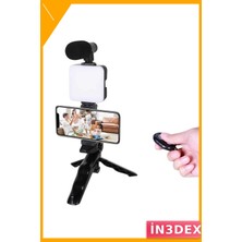 İn3dex LED Işıklı Mikrofonlu Telefon Tutucu Vlog Video Çekim Seti