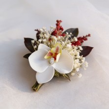 Jujü Atölye Beyaz Orkide ve Kurutulmuş Çiçekli Damat Yaka Çiçeği,smokin ve Takım Elbise Için Orkide Tasarım Damat Yaka Çiçeği