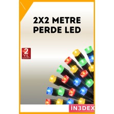 İn3dex 2x2 Metre Perde LED Işık Pil Çalışan Su Geçirmez Açık Hava