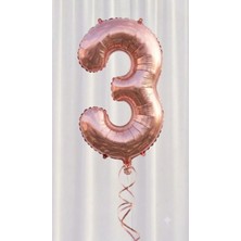 Çavuş E-Ticaret Folyo Balon 3 Rakam Rosegold  34INC 76 cm 3 Yaş Balonu Doğum Günü Parti Balonu