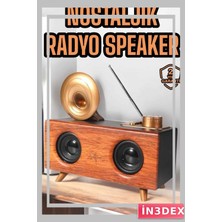İn3dex Nostaljik Çalar Radyo Bluetooth Hoparlör Müzik Kutusu Fm Radyo Mikrofon
