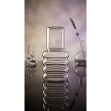 Lumindra Borosilicat Sıralı Cam Başucu Sürahisi Bardak Kapaklı Set