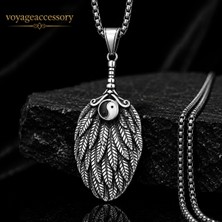Voyage Accessory Paslanmaz Çelik Seramik Taşlı Tüy Motifli Denge ve Uyum Sembolü Yin Yang Kolye