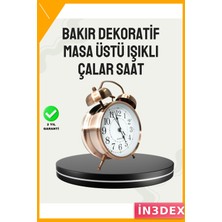 İn3dex Büyük Boy Bronz Metal Masa Saati Yüksek Sesli Alarm Nostaljik