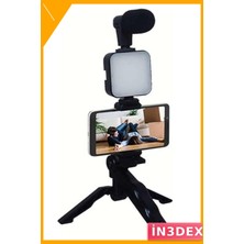 İn3dex Işıklı Mikrofonlu Telefon Tutucu Video Çekim Seti Tripod